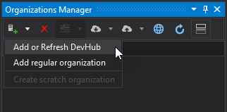 Context menu in Salesforce DX Organizations Manager
